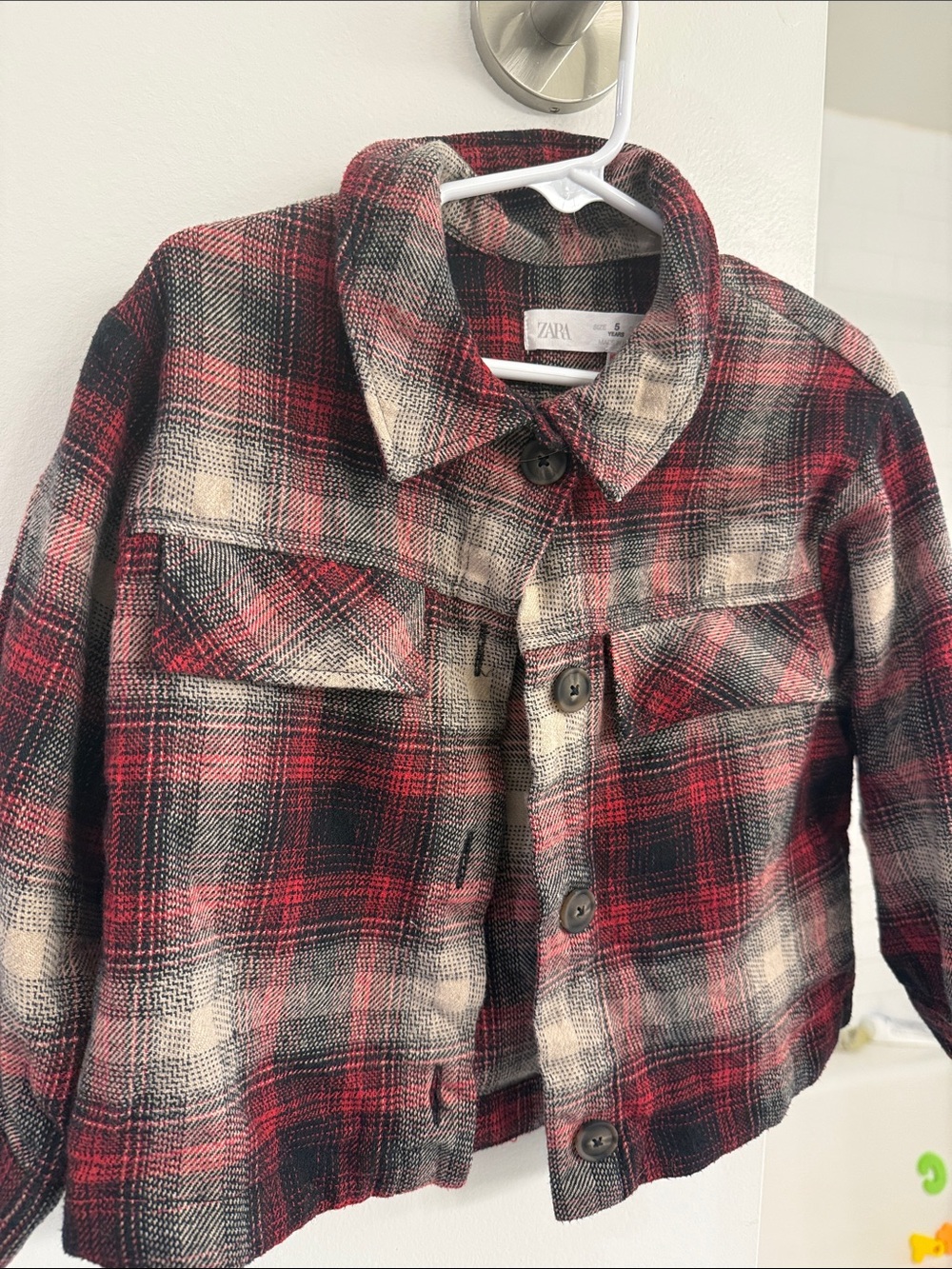 Zara Girls Red Plaid Button-Up Jacket